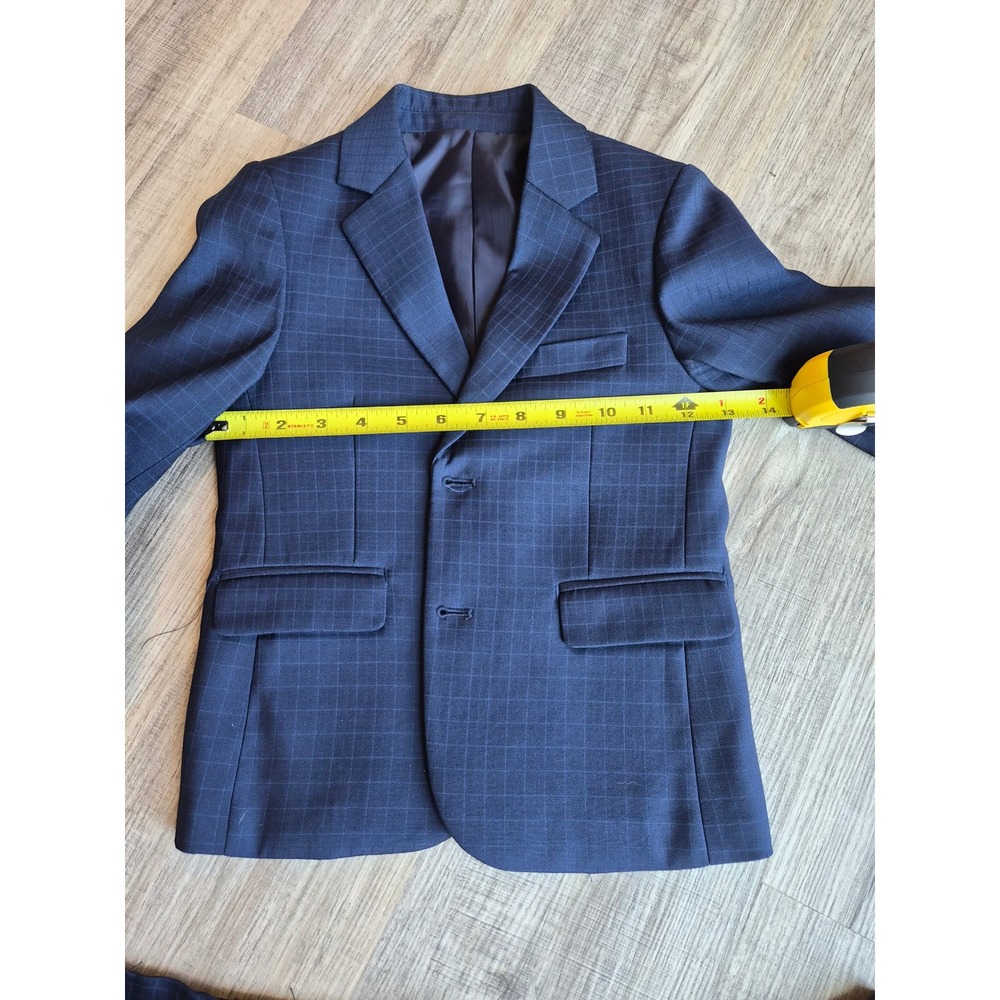 Andrew Fezza Boys Navy Blue Windowpane Plaid 3 Piece Suit Set Size 4 - Picture 8 of 13